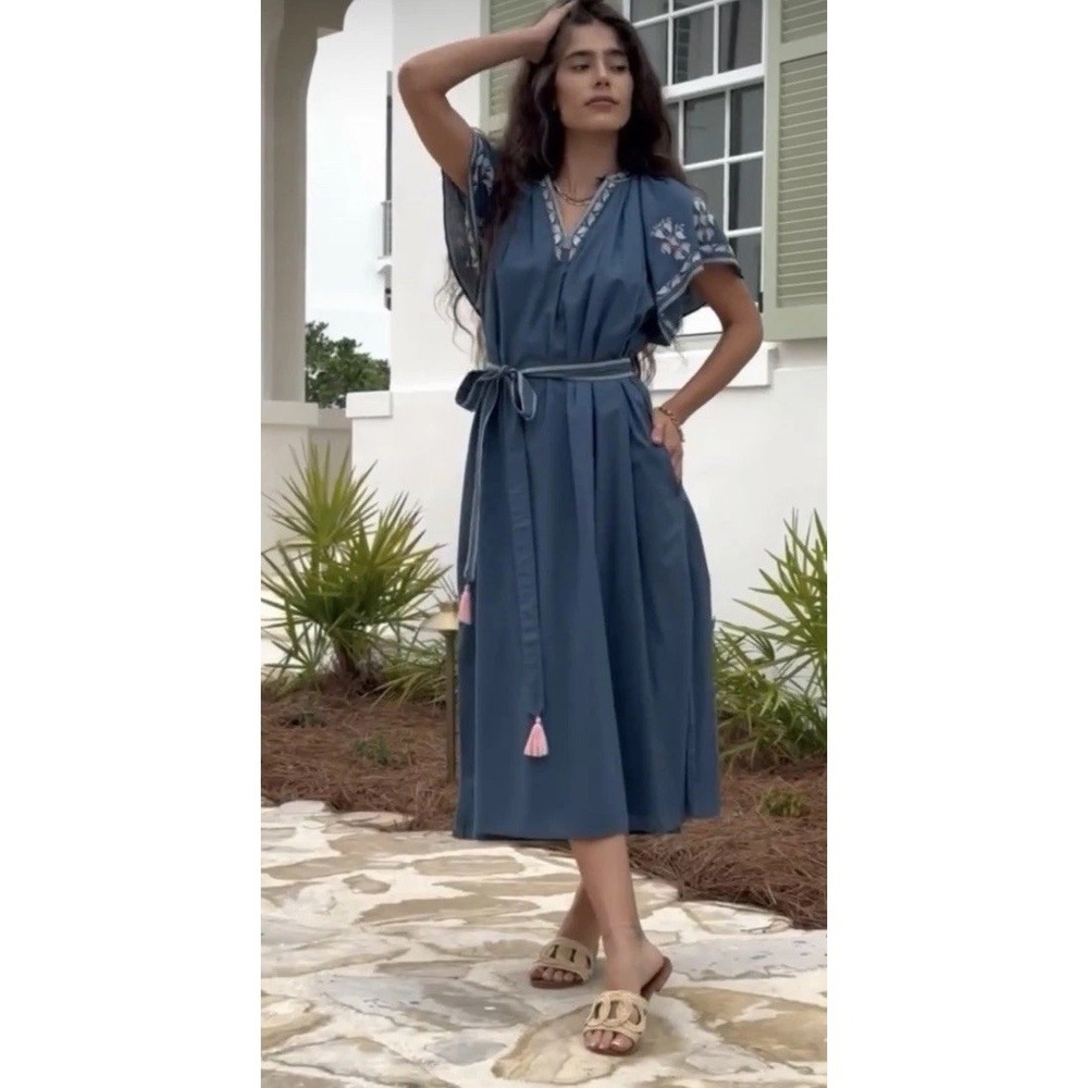 Rosemary Beach Ex Voto Blue Embroidered Maxi Dress XS/S‎ New